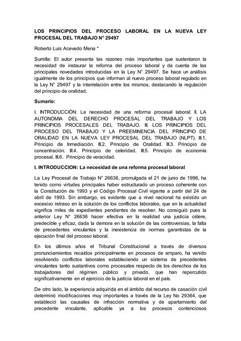 Los Principios Del Proceso Laboral En La Nueva Ley Procesal Del Trabajo