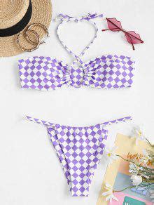 ZAFUL Checkerboard Cross String Bikini Swimwear In PURPLE ZAFUL 2024