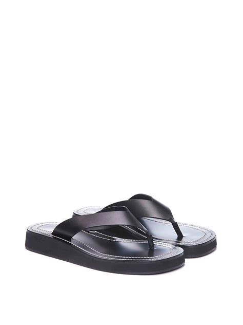 The Row Ginza Leather Platform Flip Flops In Black ModeSens