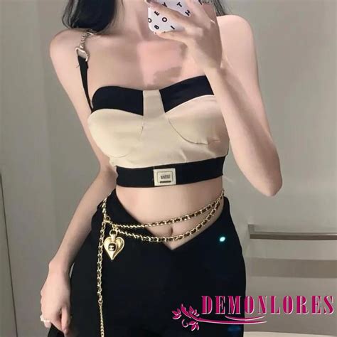 Demonlores Women Hot Girl Contrast Color Tank Tops Tie Up Halter Neck Backless Sleeveless Summer