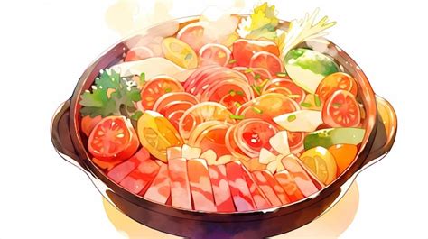 Premium AI Image Handpainted Cartoon Beautiful Gourmet Hot Pot Watercolor Illustration