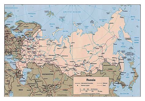 Политическая карта России с дорогами и крупными городами на английском ...