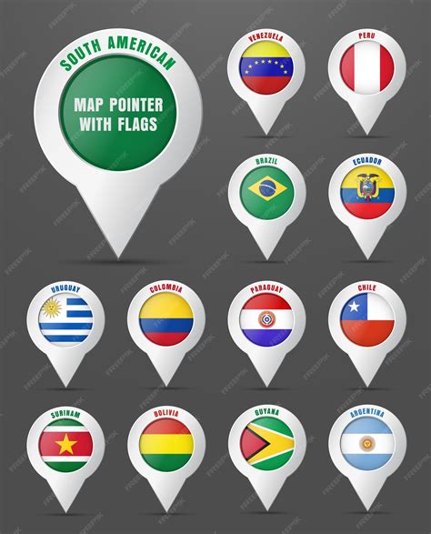 Premium Vector | Set the pointer to the map with the flag of south