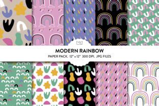 Modern Rainbow Digital Paper Modern Graphic By Nina Prints Creative