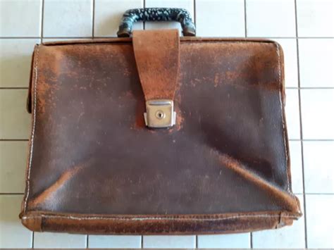 Ancien Grand Cartable En Cuir Compartiments Eur Picclick Fr