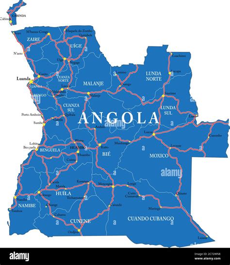 Mapa Vectorial Detallado De Angola Con Fronteras De País Nombres De