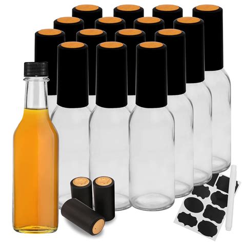 Amazon Maredash Hot Sauce Bottles With Black Caps 16 Pack 5oz Empty Glass Bottles Woozy