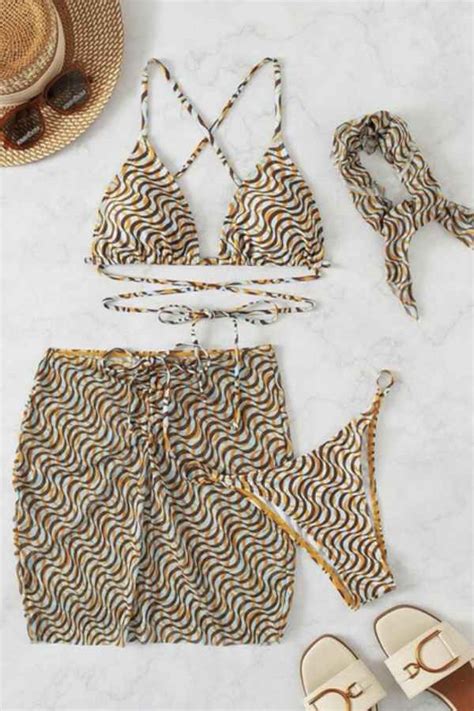 Sexy Printed Bikini Mesh Cover Up Piece Swimwear Set Reflex Garments
