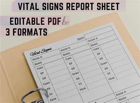 Vital Sign Sheet, Editable Vital Signs Report Sheet, Nursing Vital