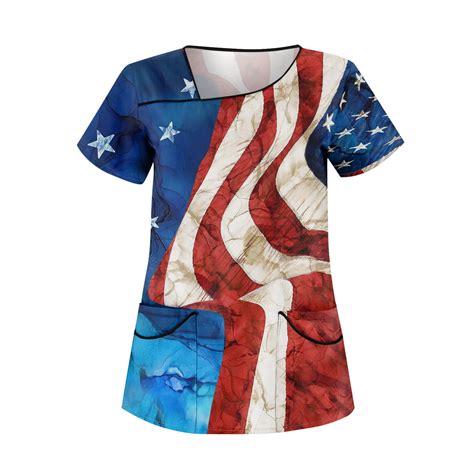 UoCefik 4th Of July Shirts For Women V Neck Patriotic USA Flag Print