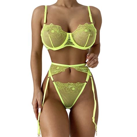 Women 3 Piece Sexy Lingerie Set With Garter Bra And Panty Lace Underwire Lingerie Sets Sexy