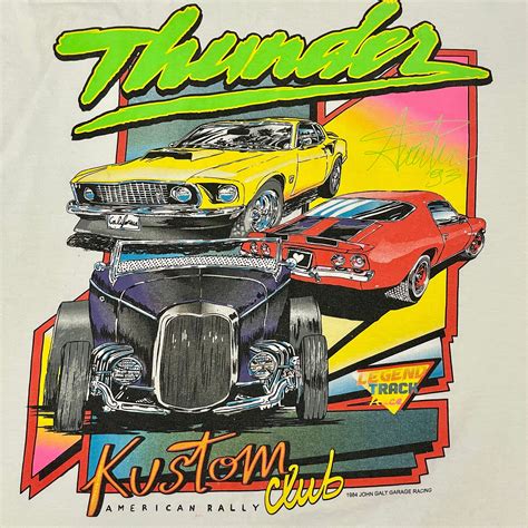 Vintage J Galt Chevrolet Camaro Ford Mustang S Neon Hot Rod Car Racing T Shirt