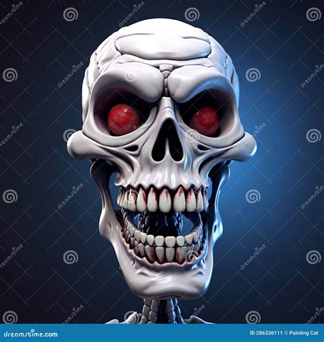 Human Skull with Teeth on Blue Background, Halloween Concept Stock
