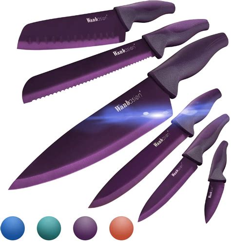 Wanbasion 6PCS Matte Purple Titanium Stainless Steel Knife Set Sharp