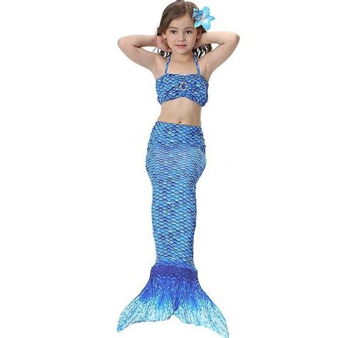 Conjunto de Bikini con cola de sirena para niÏas y niÏos traje de baÏo traje de baÏo azul