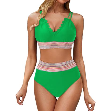 Celivon Womens Bikinis Swimsuit Scalloped Bikini Sets High Waisted Two Piece Sporty Color Block