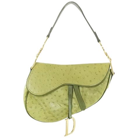 Christian Dior Green Ostrich Saddle Bag With Logo At 1stdibs Christian Dior Ostrich Saddle Bag