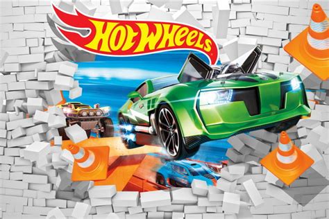 Papel De Parede Hot Wheels Carro Verde Cone Elo7