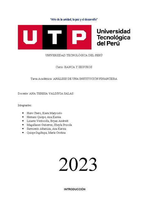 Ensayo Ta Banca Y Seguros A O De La Unidad La Paz Y El