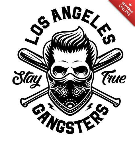 Los Angeles Gangsters Vintage Skull Logo Design Template Free Design