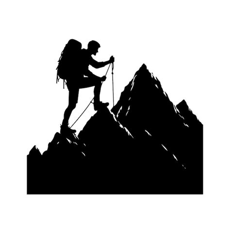 Uma Ilustração Vetorial De Silhueta De Um Homem Escalando Uma Montanha