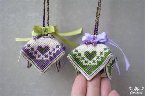 hearts embroidered bell hanging fabric ornaments ukrainian gift sound