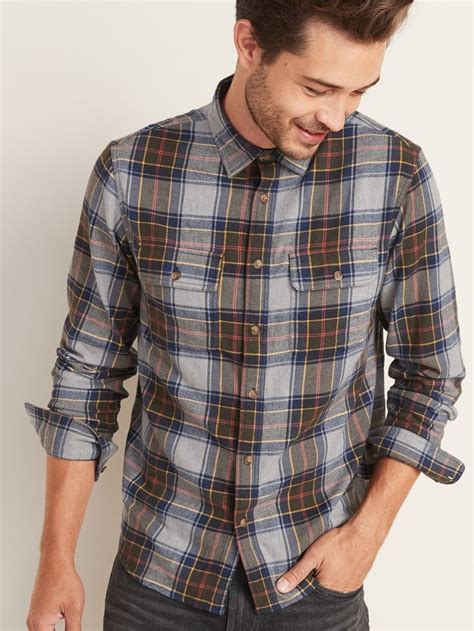 Regular Fit Built In Flex Plaid Flannel Shirt For Men Old Navy Mens