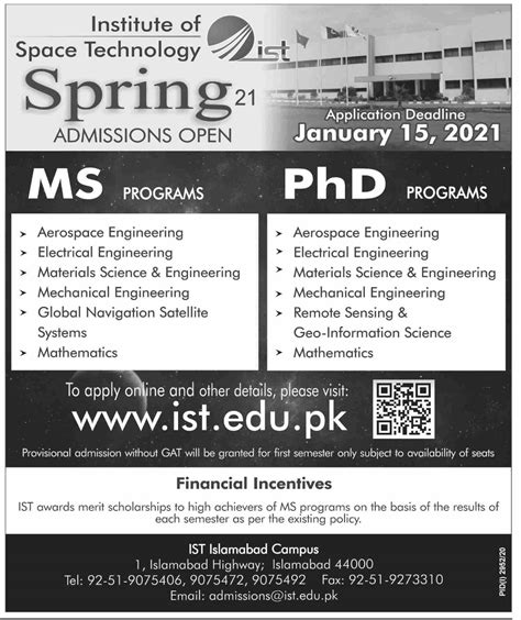 Institute Of Space Technology Ist Ms Phd Admissions Result Pk