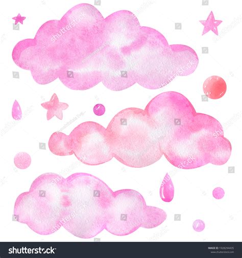 Watercolor Pink Clouds Clipart Set Elements Stock Illustration ...