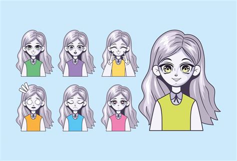 Seven Anime Emotions Faces 6617444 Vector Art At Vecteezy