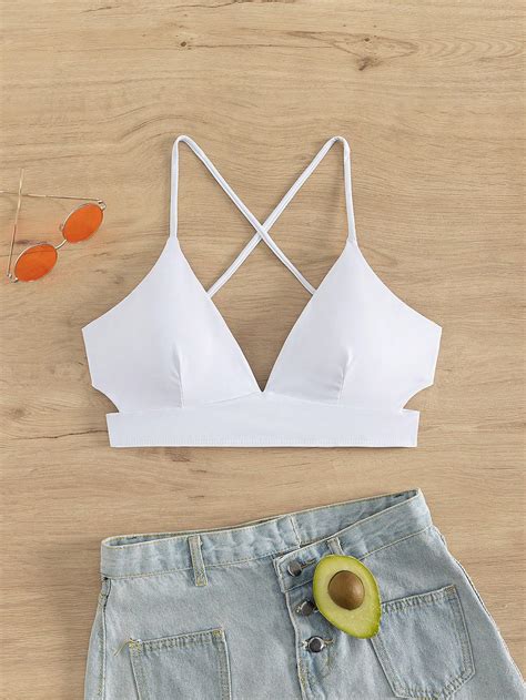 SHEIN Swim Basics Top bikini de espalda con tira cruzada con abertura Moda de Mujer SHEIN México