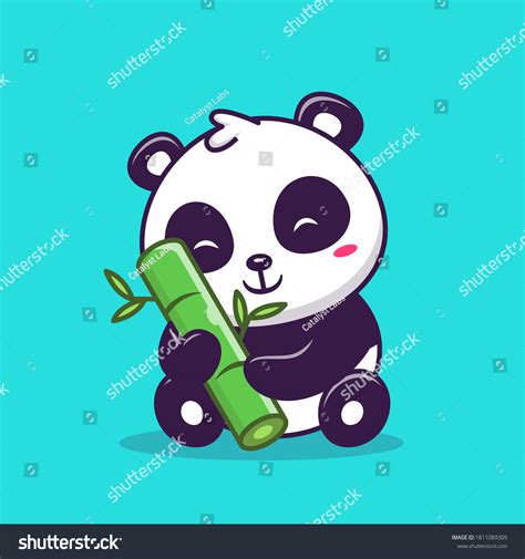 Cute Panda Sitting Holding Bamboo Cartoon Stock Vector Royalty Free