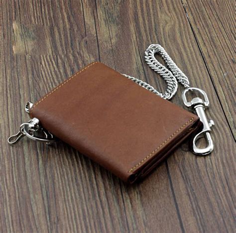 Badass Brown Leather Men's Trifold Small Biker Wallet Chain Wallet Wal