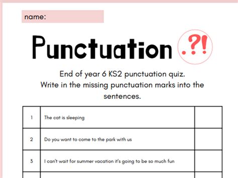 Year 6 Ks2 Punctuation Quiz End Of Year Assessment Teaching Resources