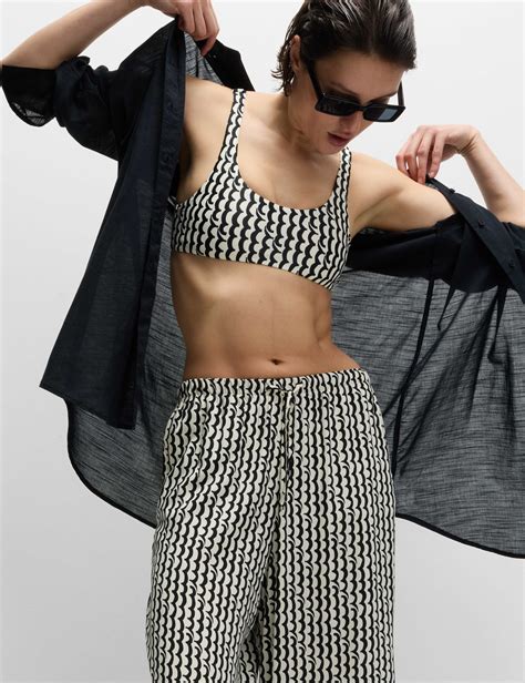 Printed Padded Scoop Neck Bikini Top M S M S