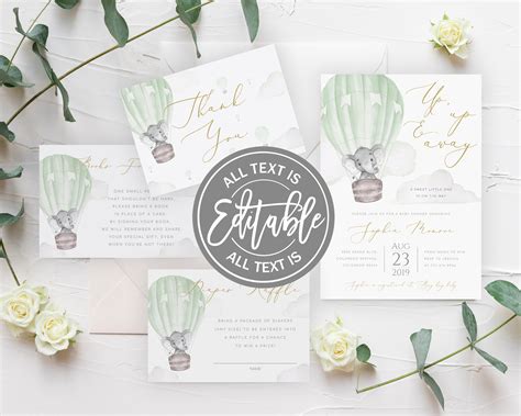 Gender Neutral Hot Air Balloon Baby Shower Invite Up Up And Etsy