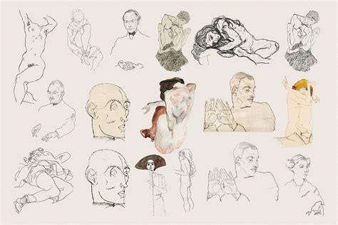 Egon Schiele Cliparts Png Nude Lesbian Wall Art Collage Art Elements Self Portrait Sticker Wlw