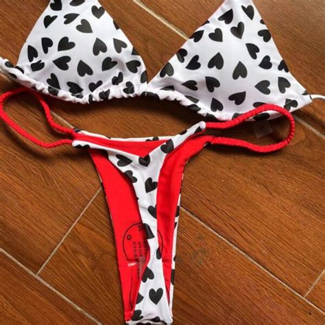 Exclusivo Bikini Blanco Con Rojo De Corazones Tienda Luzy