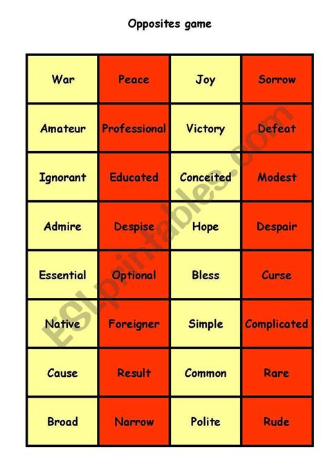 Oppositesantonyms Game Esl Worksheet By Nicola5052