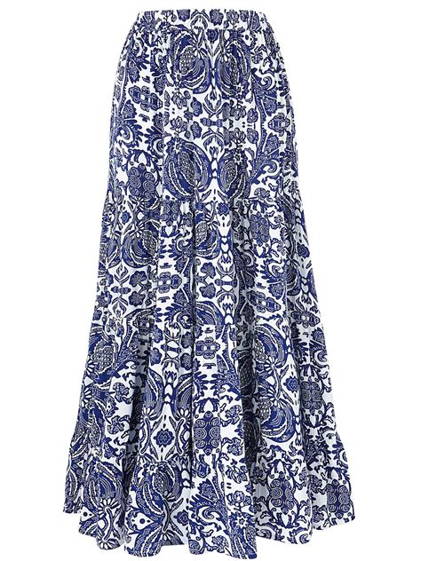 Label Be LabelBe BLUE Print Crinkle Tiered Maxi Skirt Plus Size