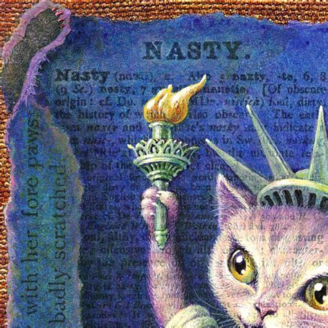 Political Cat Art Print Nasty Nation Pink Pussycat In Lady Liberty Costume Anti Trump Pussy