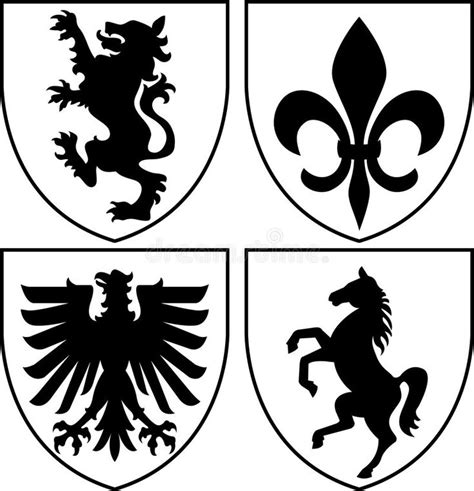 Four Black And White Crests With Lions