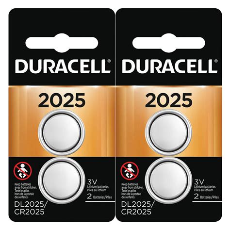 4 (2x2) Duracell CR2025 3V BATTERIES