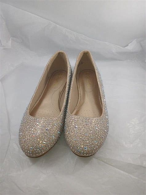 Gold Ballet Flats Glitter Fabric Gold Rhinestone Keep An Eye On