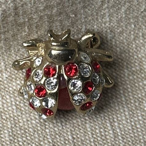 Vintage Ladybug Brooch Pin Glass Rhinestone Red Jelly Belly Gold Tone