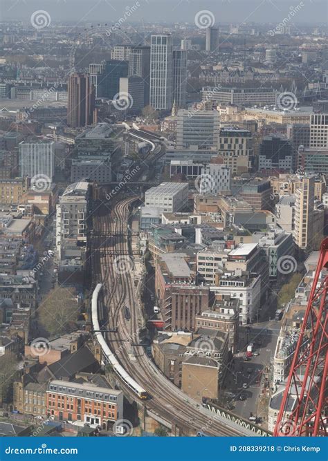 Aerial View Looking Down on London City Towards Waterloo East Railway