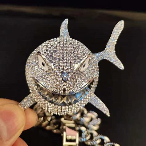 Big Size Shark Pendant Necklace For Men 6ix9ine Hip Hop Bling Etsy