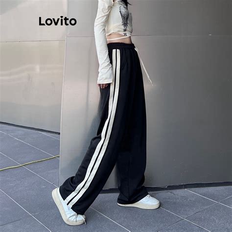 Lovito Women Casual Plain Contrast Binding Lace Up Pants LNE35124