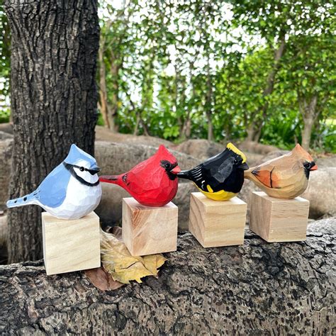 Hand Carved Wooden Tits Nordic Style Bird Ornament Unique Birthday