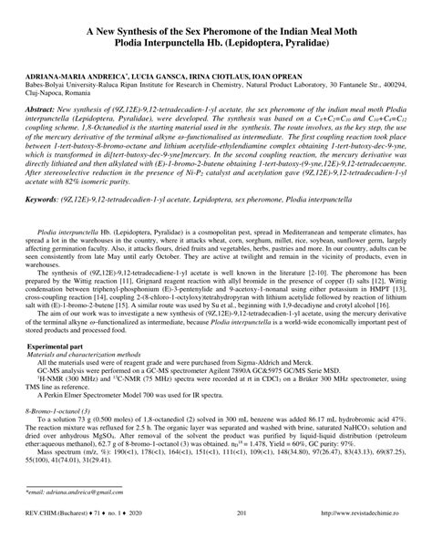 PDF A New Synthesis Of The Sex Pheromone Of The Indian Meal Moth Plodia Interpunctella Hb